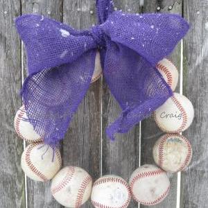 The Original Colored Burlap Baseball Wreath With..