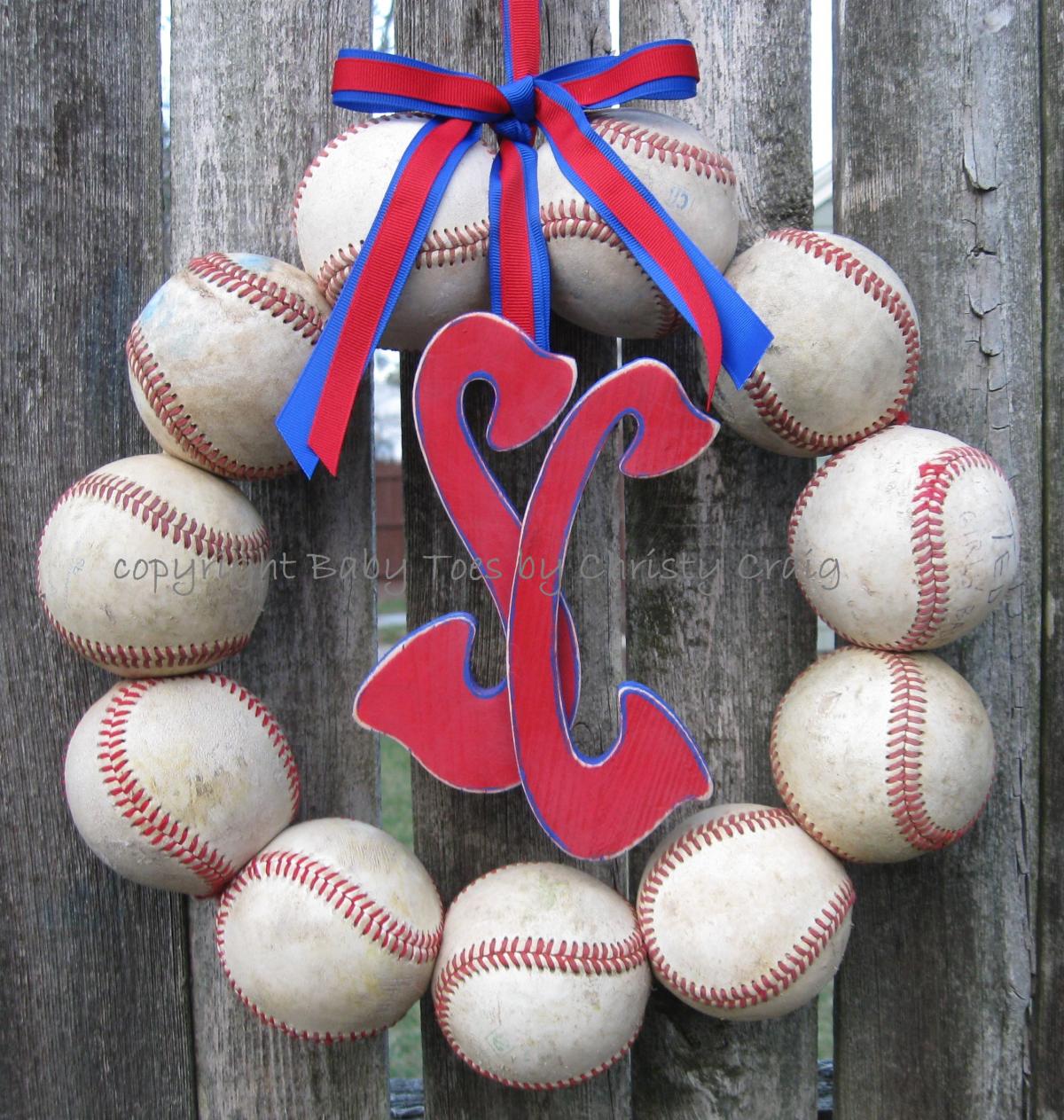 Baseball Love Wreath - With Two Distressed Letters Or Numbers