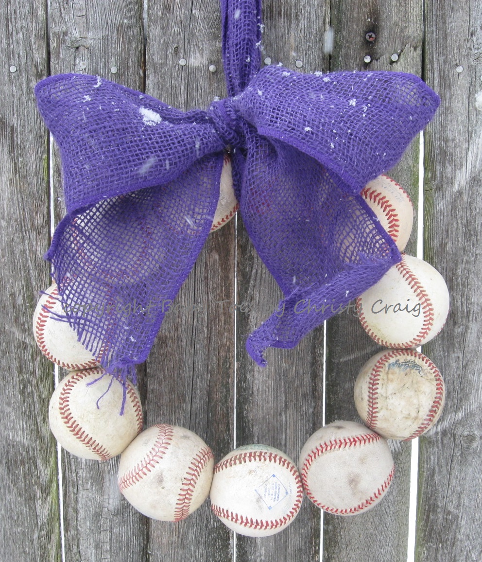 The Original Colored Burlap Baseball Wreath With Bow