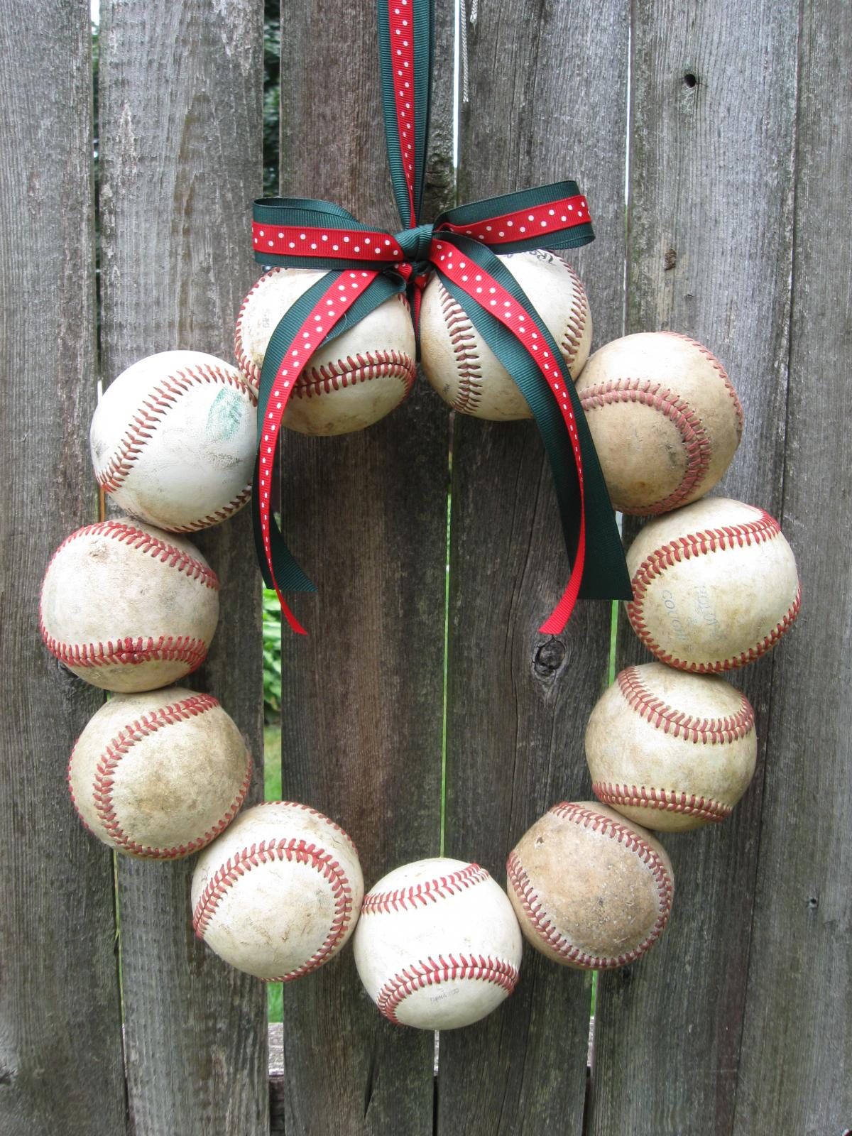 Happy Holidays Baseball Love Wreath - Two Ribbons, No Letter